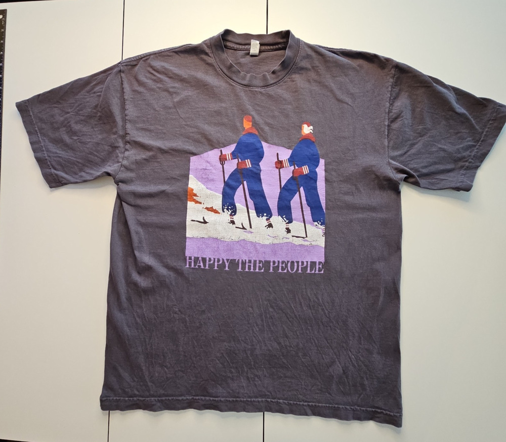 Happy The People Ski Graphic T Shirt L Los Angeles Apparel Garment Dyed Distress